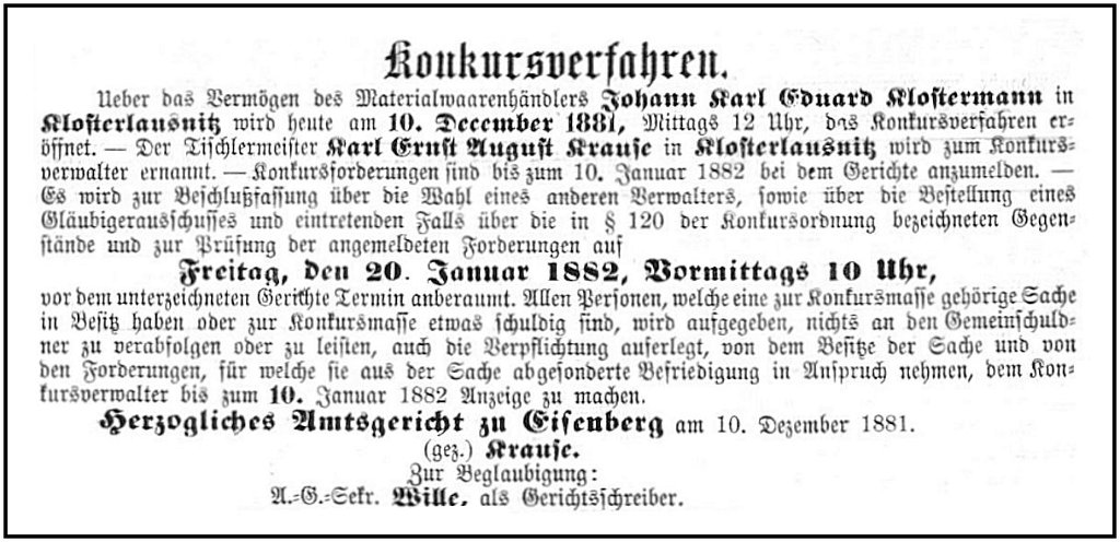 1881-12-10 Kl Konkurs Klostermann